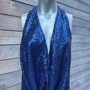 Blue BooHoo sequined halter jumpsuit